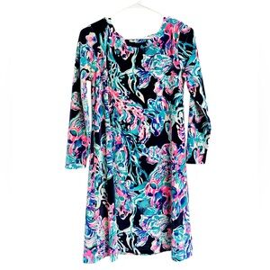 Lilly Pulitzer‎ Olive Caught Up Velour Blue Pink Long Sleeve Dress Size Small